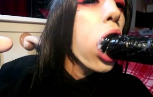 Possessed Goth Tranny Trap Sucks 3 Cocks Sloppy Bukakke Deepthroat Footjob